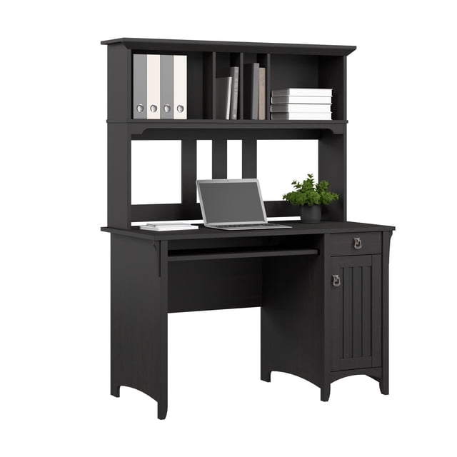 Salinas Small Computer Desk with Hutch in Vintage Black - Engineered Wood