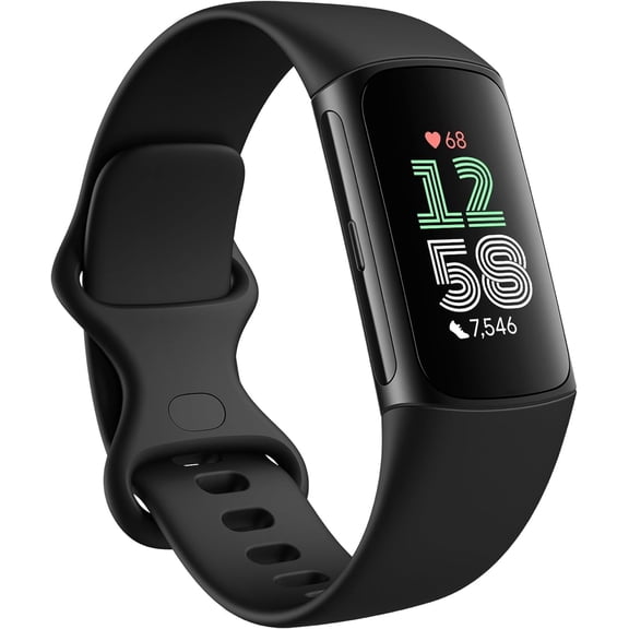 Open Box Fitbit GA05183-GB Charge 6 Premium Fitness Tracker w/AMOLED Wristband, Obsidian Black