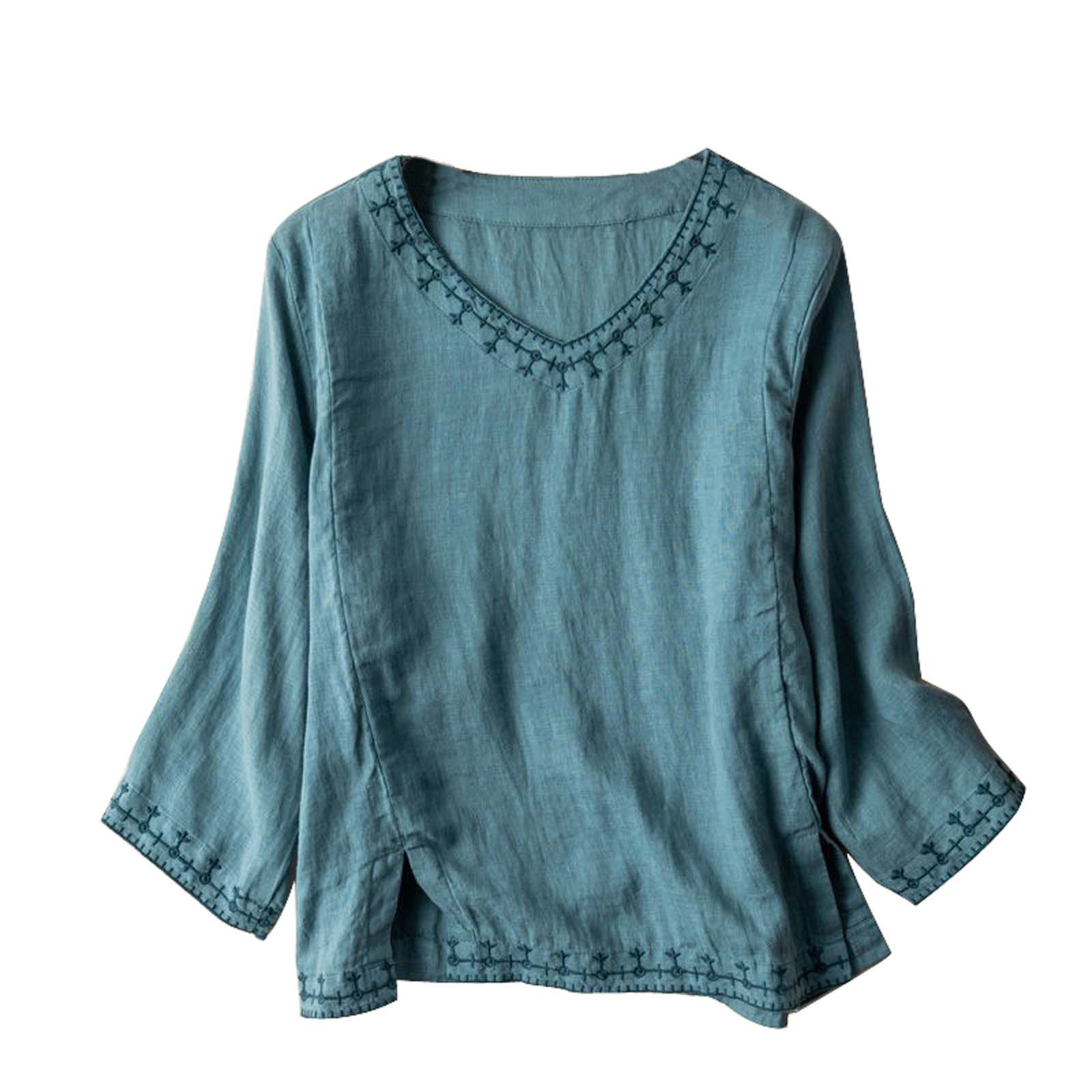 Aloohaidyvio Mexican Shirts Peasant Blouses Cotton Embroidered 3/4 Sleeve Bohemian Tops Boho Clothes for Women Summer Fiesta