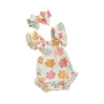 thumbnail image 2 of Musuos Baby Girls Summer Romper 3 6 12 18M trawberry/Flower/Cherry Print Fly Sleeve Frills Bodysuit and Headband, 2 of 9