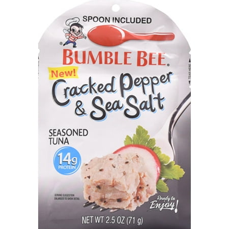 (6 Pack) BUMBLE BEE Cracked Pepper and Sea Salt Seasoned Tuna Fish, 2.5 Ounce Pouch, High Protein Food and