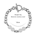 thumbnail image 2 of Fashion White Cat Eye Beads Bracelets Ins Style Stainless Steel Layered Bracelets for Men Women, YQZIYOU, 2 of 6