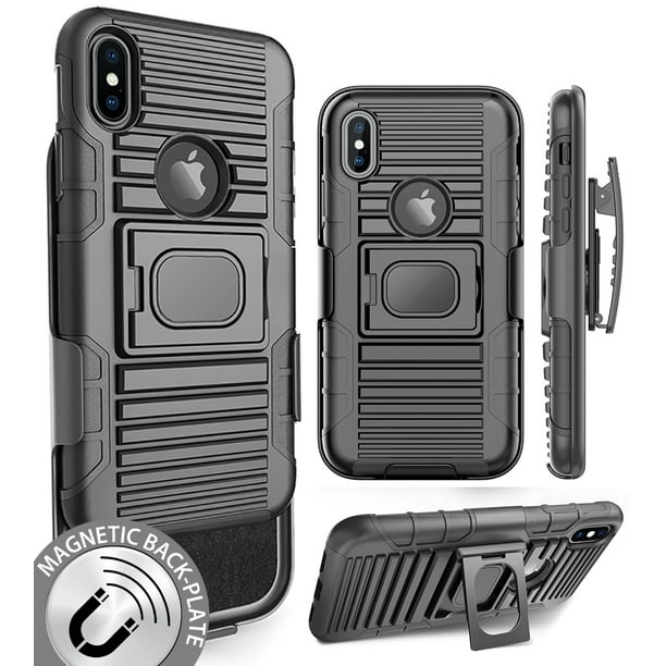 Case With Clip For Iphone X Nakedcellphone Black Ring Grip Cover Belt Hip Holster Stand With Built In Mounting Magnet For Apple Iphone 10 Walmart Com Walmart Com