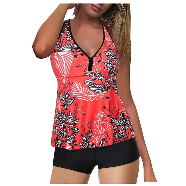 Kcodviy with Piece Tummy Suit Women Bathing Suits Plus Size Swimsuit Two Women Control Plus Size Leopard Swimsuits Top Shorts Bathing Swimwears Plus Swimsuits Tankinis Set