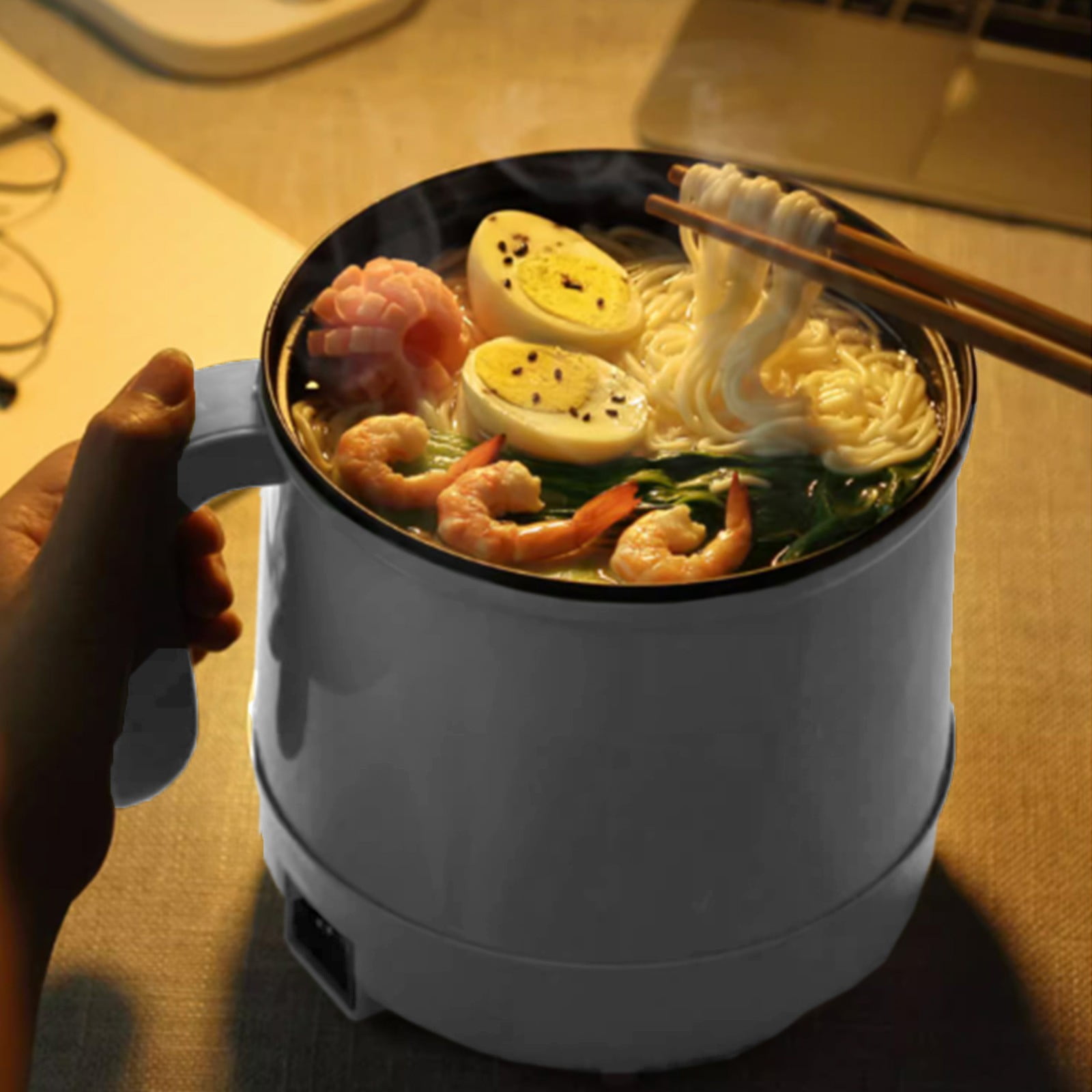 LEHOZIHEQ Hot Pot Electric With Steamer, Rapid Ramen Cooker, 1.7L Non-Stick Rapid Noodle Cooker, for Pasta, Noodles, Egg, Soup