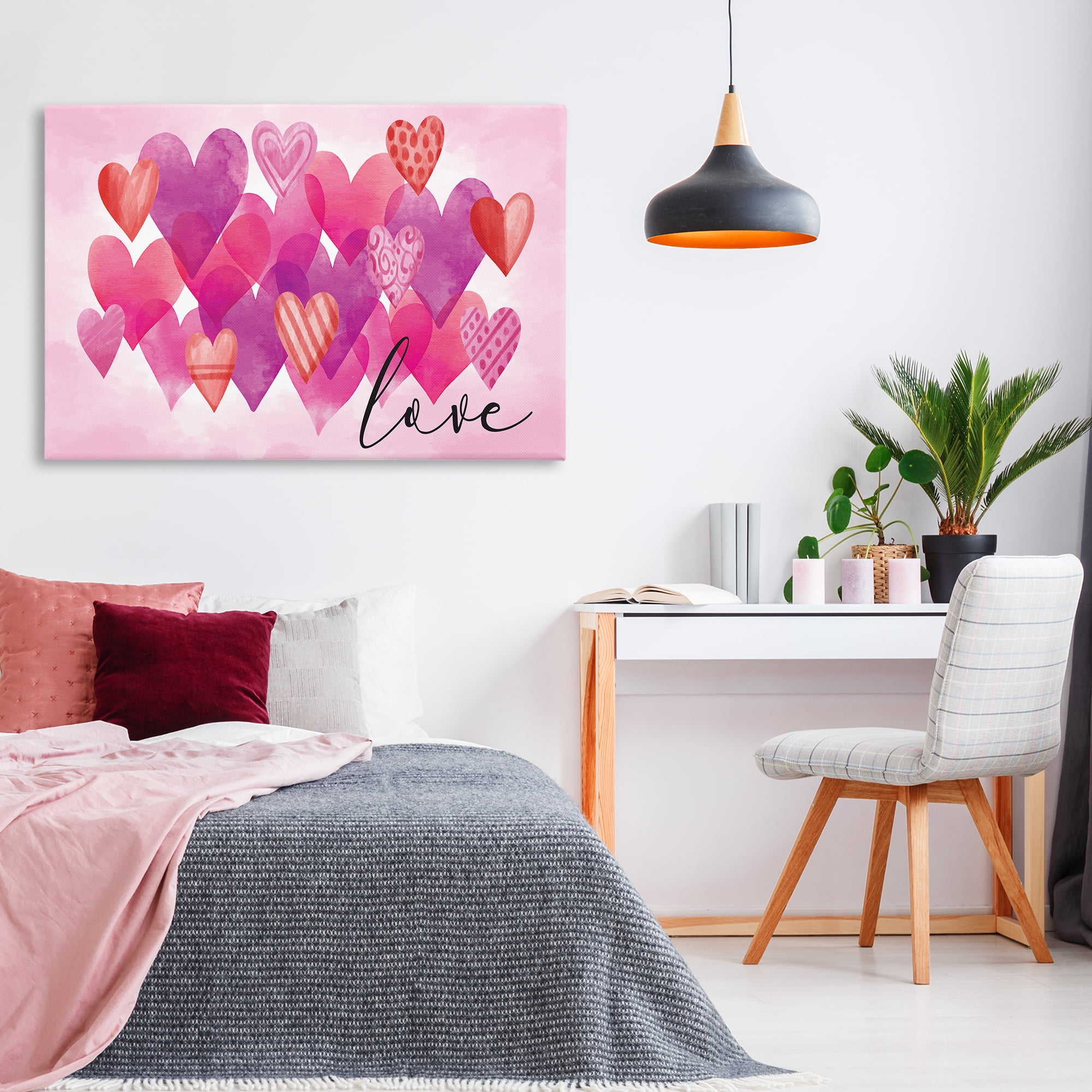Stupell Industries Love with Layered Hearts Text & Numbers Painting Wrapped Canvas Art Print Wall Art, 45 x 30