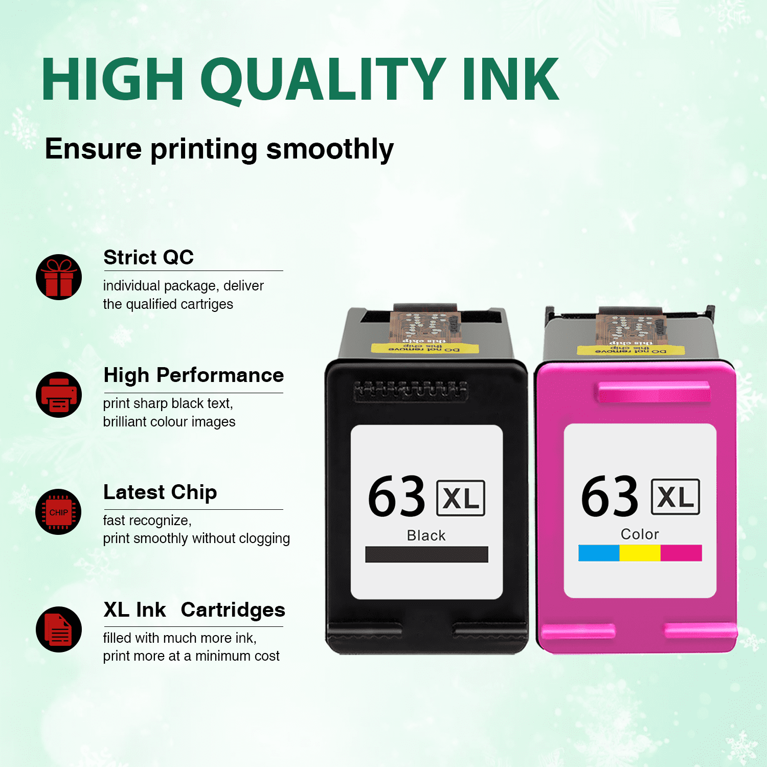 63XL Ink Cartridges Compatible for HP 63 Ink Cartridges for HP Ink 63 for OfficeJet 3830 4650 5255 5200 Envy 4520 4512 Printer (2 Pack)