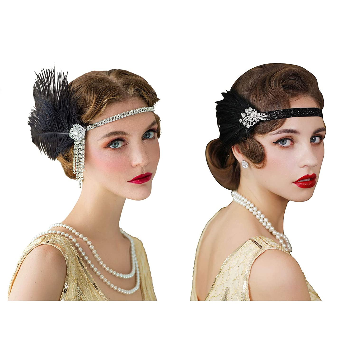 2pcs Flapper Feather Headband 1920s 