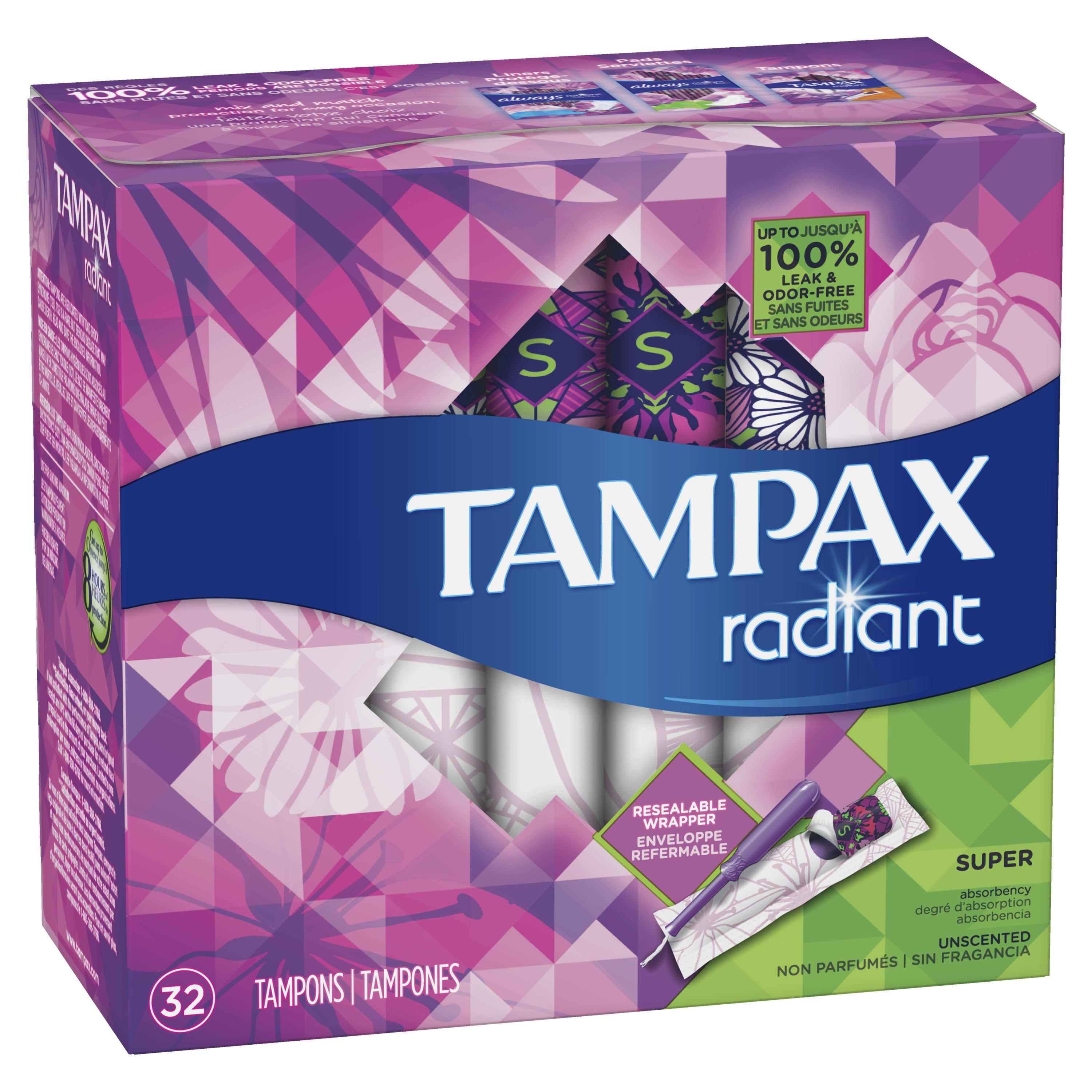 Radiant Super Absorbency Plastic Tampons, Unscented, 32 Ct