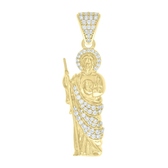 10k Yellow Gold Mens Cubic-Zirconia St. Jude Religious Charm Pendant