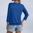 thumbnail image 4 of 3/4 Length Sleeve Womens Tops Summer V Neck Loose Fit Shirts Casual Banded Bottom Blouses Blue 2XL, 4 of 4