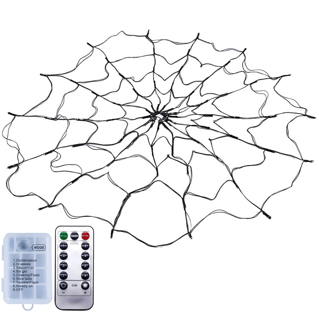 Iluminada Telaraña Elástica 70 LED Con Araña para Exterior Patio Color
