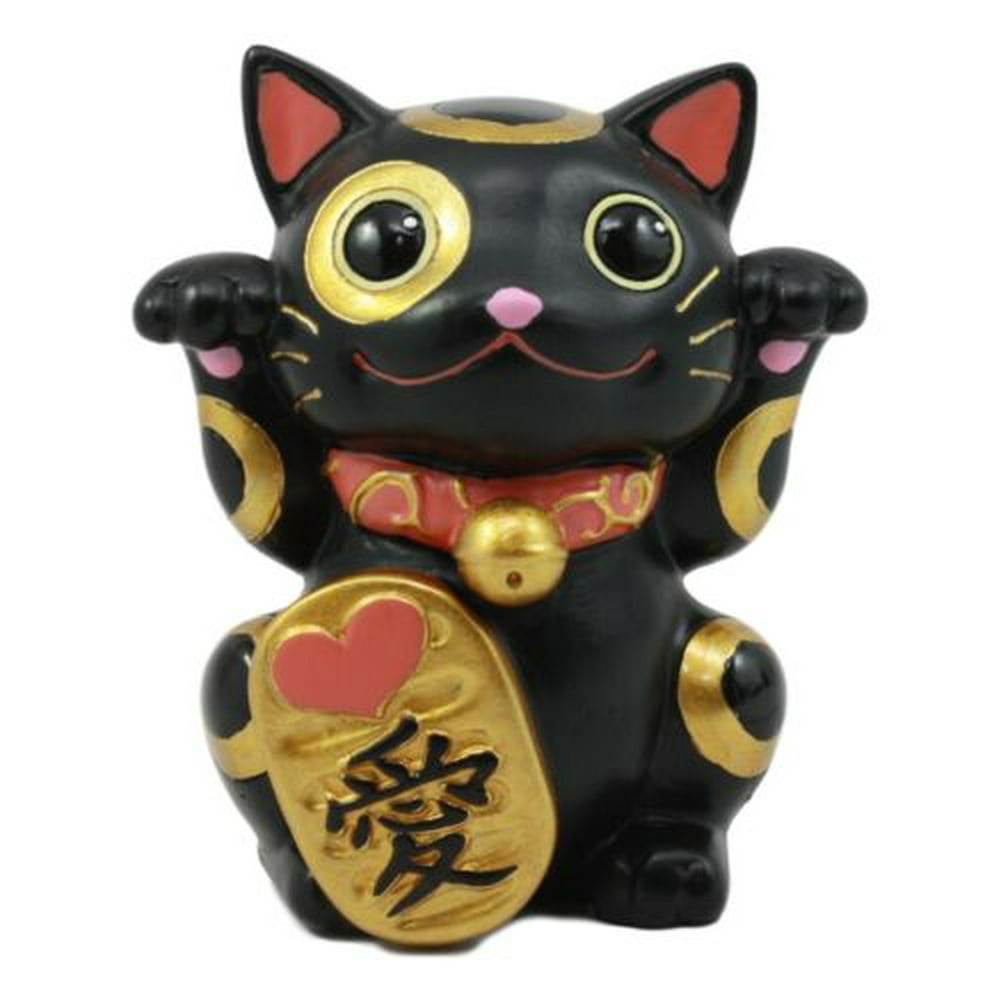 Black Maneki Neko Cat Collector Figurine Japanese Lucky Cat Charm Mao ...