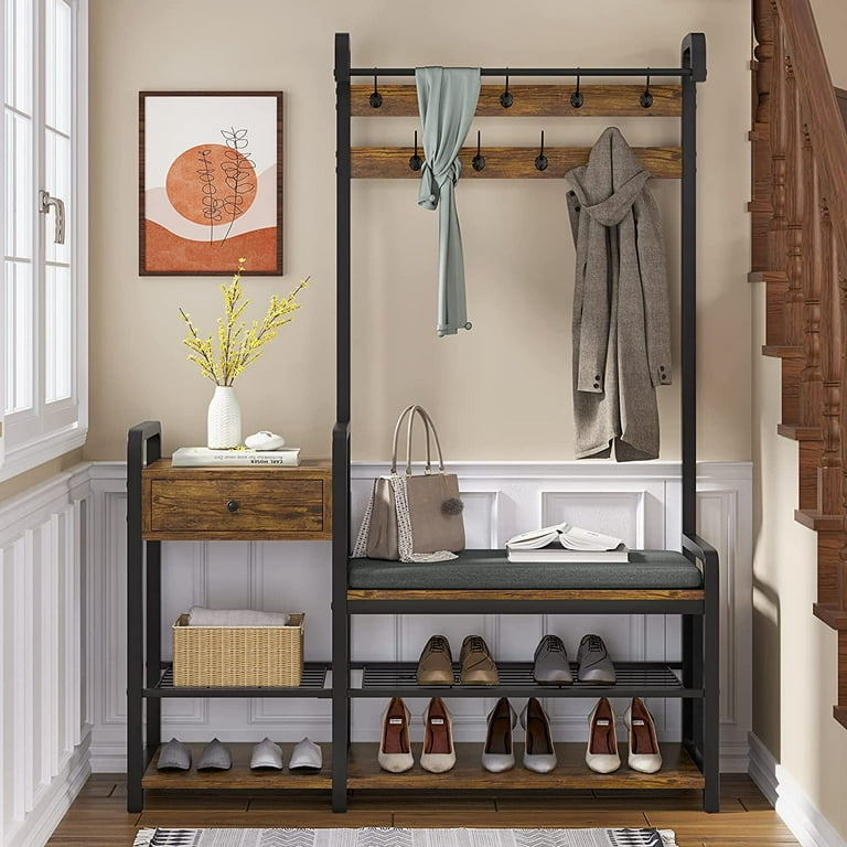 Mudroom Bench and Coat Rack Storage Wall Shelf Entryway Furniture Set Bench  and Coat Rack Wall Hanging Shelf With Cubbies and Shoe Storage 
