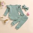 thumbnail image 4 of CAICJ98 Baby Girl Clothes 3Pcs Newborn Fall Winter Knit Ribbed Outfit Long Sleeve Romper Pants Headband Set, Size 3-6 Months, 4 of 7