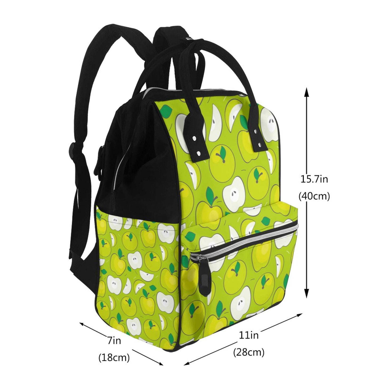 Ratiio Green Apple Mummy Backpack - Waterproof Twill Canvas, Large Capacity Diaper Bag with Multiple Pockets and Adjustable Straps