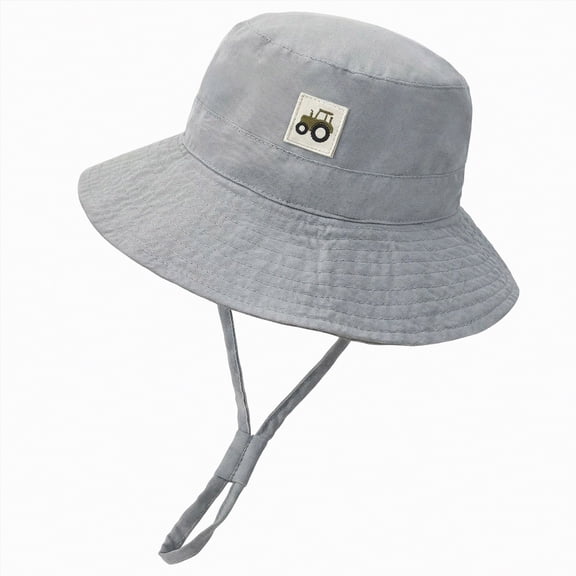 NIEWTR Baby Boy Girl Sun Hat Cute Wide Brim Adjustable Strap Bucket Cap Newborn Infant Fisherman Hats for Outdoor(Grey,3-10 Years)