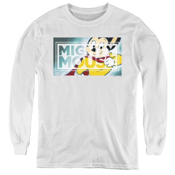 Mighty Mouse Mighty Rectangle Youth Long Sleeve T-Shirt White