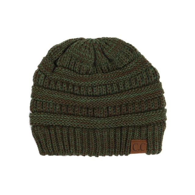 Gravity Threads Bonnet Doux en Tricot Marbré Bicolore, Olive