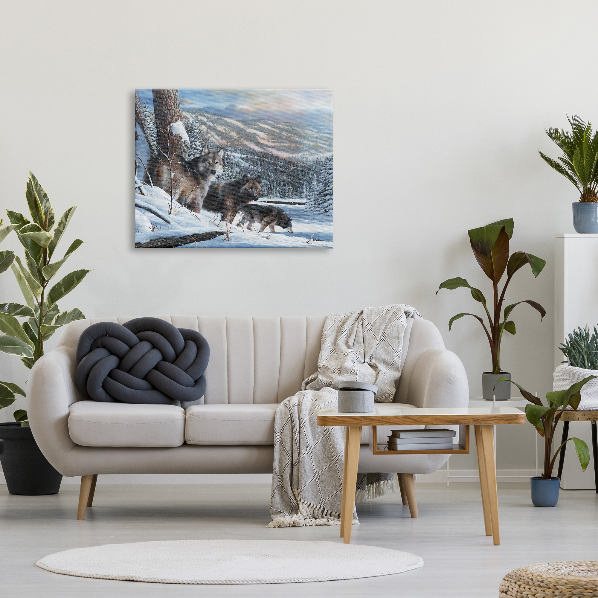 Stupell Industries Wolves in Snowy Mountain Landscape Animals & Insects Painting Gallery Wrapped Canvas Print Wall Art, 40 x 30