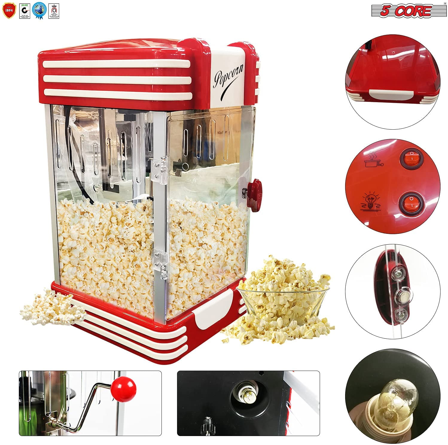 5 Core Popcorn Machine Maker Popcorn Machine with Wheels, 1400 Watts, 120  V, Hot Air Popper Popping 12 Cup Retro Vintage Fashioned Style, For Movie  Parties. Red 5 Core POP 820 POP 820