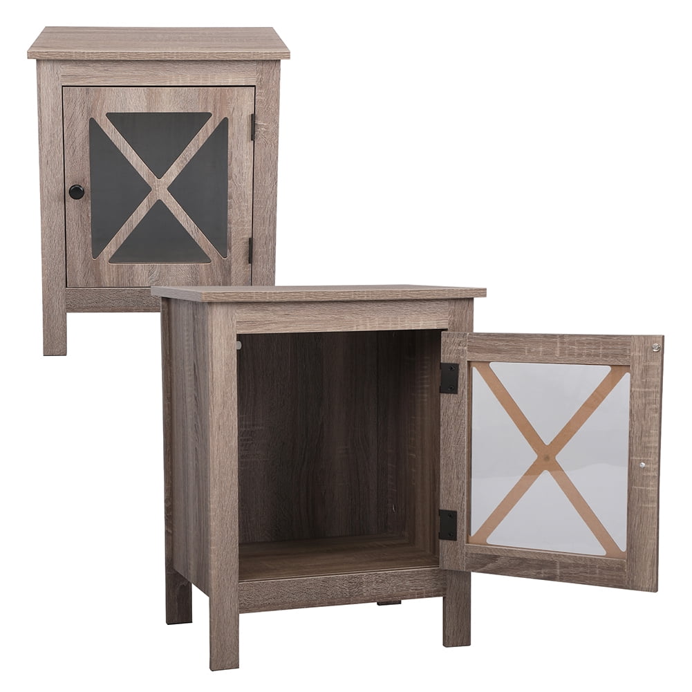 Kadyn Modern Bedside Tables for Bedroom, X-design Side End Table Night Stand Storage Shelf with Storage for Living Room , Set of 2 (Vintage Wood Grain)