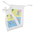 thumbnail image 2 of Graphic Beach Fabric Pouch Set of 2, Above Vista Cartoon of Summer Holiday People on Towel Float and Surfboard, Small Drawstring Bag for Toiletries Masks and Favors, 9" x 6", Multicolor, by Ambesonne, 2 of 2