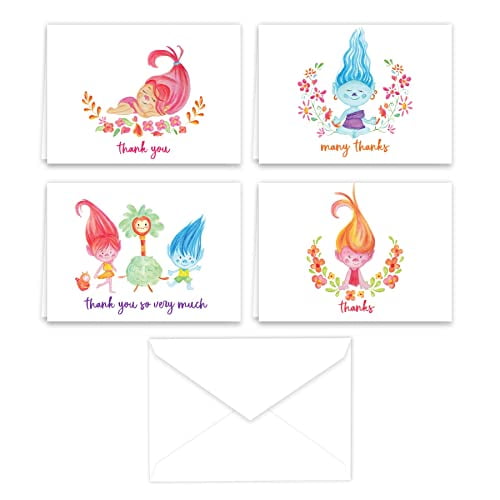 Paper Frenzy Troll Themed Thank You Note Cards and Envelopes 24 pack