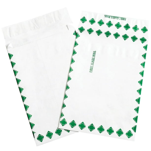 Tyvek Expandable Envelopes 12" x 16" x 2" First Class White/Green 100