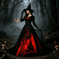 thumbnail image 3 of AoDai Gothic style long-sleeved witch dress with ghost castle print, suitable for Halloween party cosplay (all dress patterns are printed, the dress does not include a petticoat)., 3 of 6