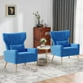 thumbnail image 7 of Fijinhom Velvet Wingback Accent Chair with High Back,Golden Legs & Lumbar Pillow,Upholstered Armchair for Living Room & Bedroom,Blue, 7 of 7