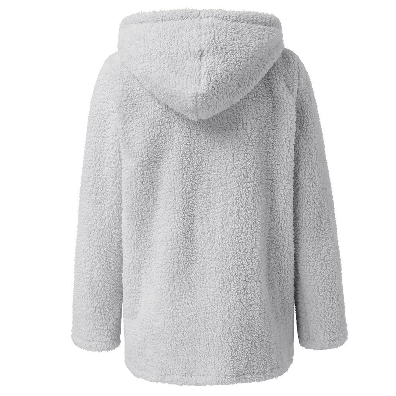 Women's New Hooded Sherpa Jacket Women Casual Winter Fluffy Warm Soft Coat Zip Up Hooded Sweatshirt Jacket Coat Outwear