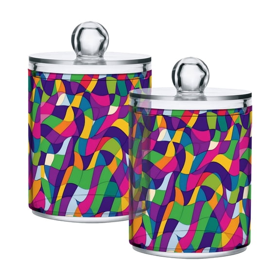 Yayeee 2 Pack Qtip Holder Bathroom Cotton Swab Canister with Lid Clear Dispenser Set, Colorful Plaid