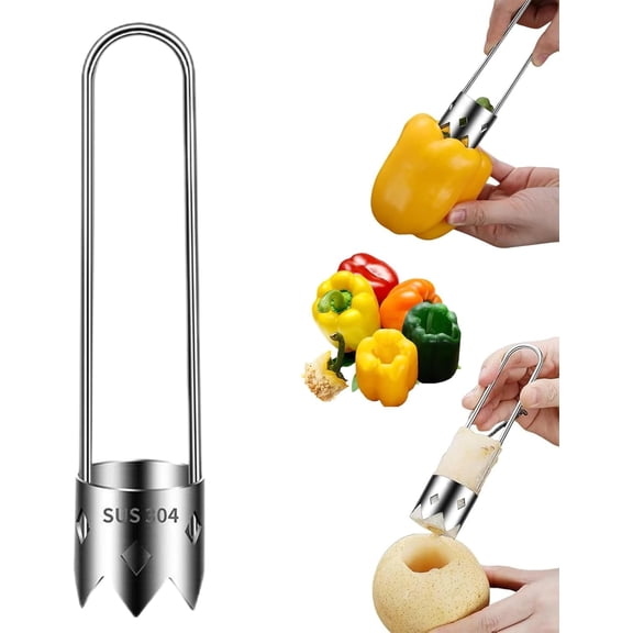 Red Bell Pepper Corer Remover Tool, 304 Stainless Steel Corer Multi-Fruit & Vegetable Corer with Serrated Blade for Apple Pear Pineapple, Ergonomic Non-Slip Handle, Easy Clean