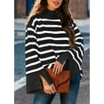 thumbnail image 5 of DOKOTOO Pullover Sweaters Women Long Wide Sleeve with Split Cuffs Jumper Tops Fashion Oversized Colorblock Striped Ribbed Hem Pullover Top Size Small US4-6, 5 of 9