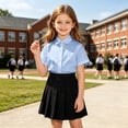 thumbnail image 5 of HCYSFG Uniform Shirts For Girls Peter Pan Collar Short Sleeve Button Down Solid Color Student Blouse Back To School Style Top, 5 of 7