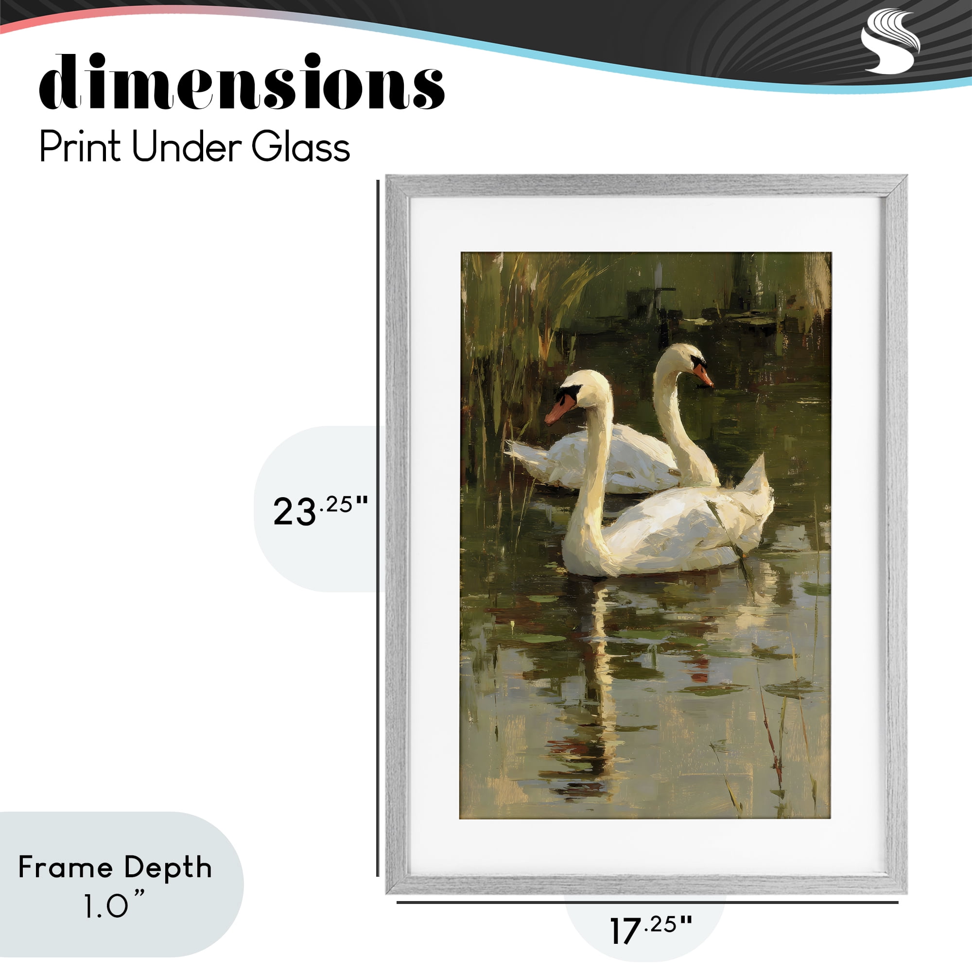 Stupell Industries Swans For A Swim Gray Framed Print Under Glass, design by Petal Prints Design