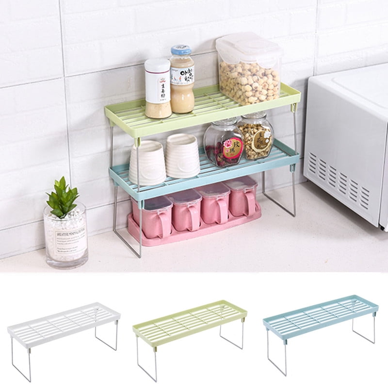Stackable Kitchen Countertop Storage Standing Shelf Rack PP and