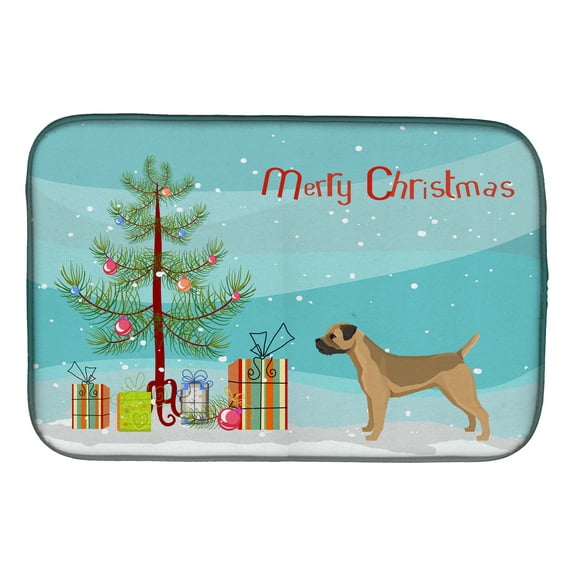Border Terrier Christmas Tree Dish Drying Mat