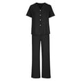 thumbnail image 4 of qolati Womens 2 Piece Outfits Summer Lounge Sets Button Down Short Sleeve Shirts Wide leg Pants Sets Tracksuits Loose Casual Comfy Pajama Sets, 4 of 9