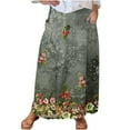 thumbnail image 2 of WXLWZYWL Women's Linen Maxi Skirt with Pockets - Floral Print Casual Elastic Waistband Flared Long Skirt 2024 Fall Fashion, 2 of 5