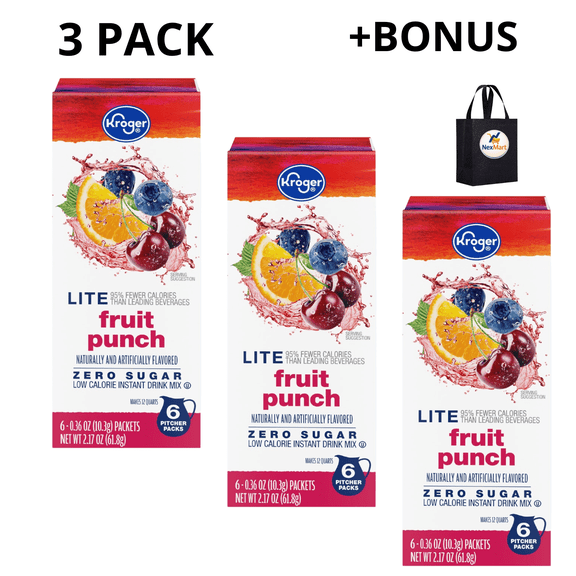 KG Lite Zero Sugar Fruit Punch Instant Drink Mix 2.17 oz , 3 Pack Bonus