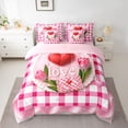 thumbnail image 3 of Homewish Valentine'S Day Cake 7-Piece Twin Bedding Sets,Geometric Plaid Grid Bedding Comforter Set,Pink Red White Sheet Sets For Girl,Super Cozy Room Decor Reversible, 3 of 9