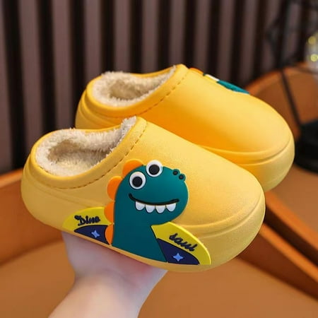 

Baby Slippers Cute Cartoon Dinosaur Fleece Warm Comfortable Non-slip Slippers Girls And Boys Winter