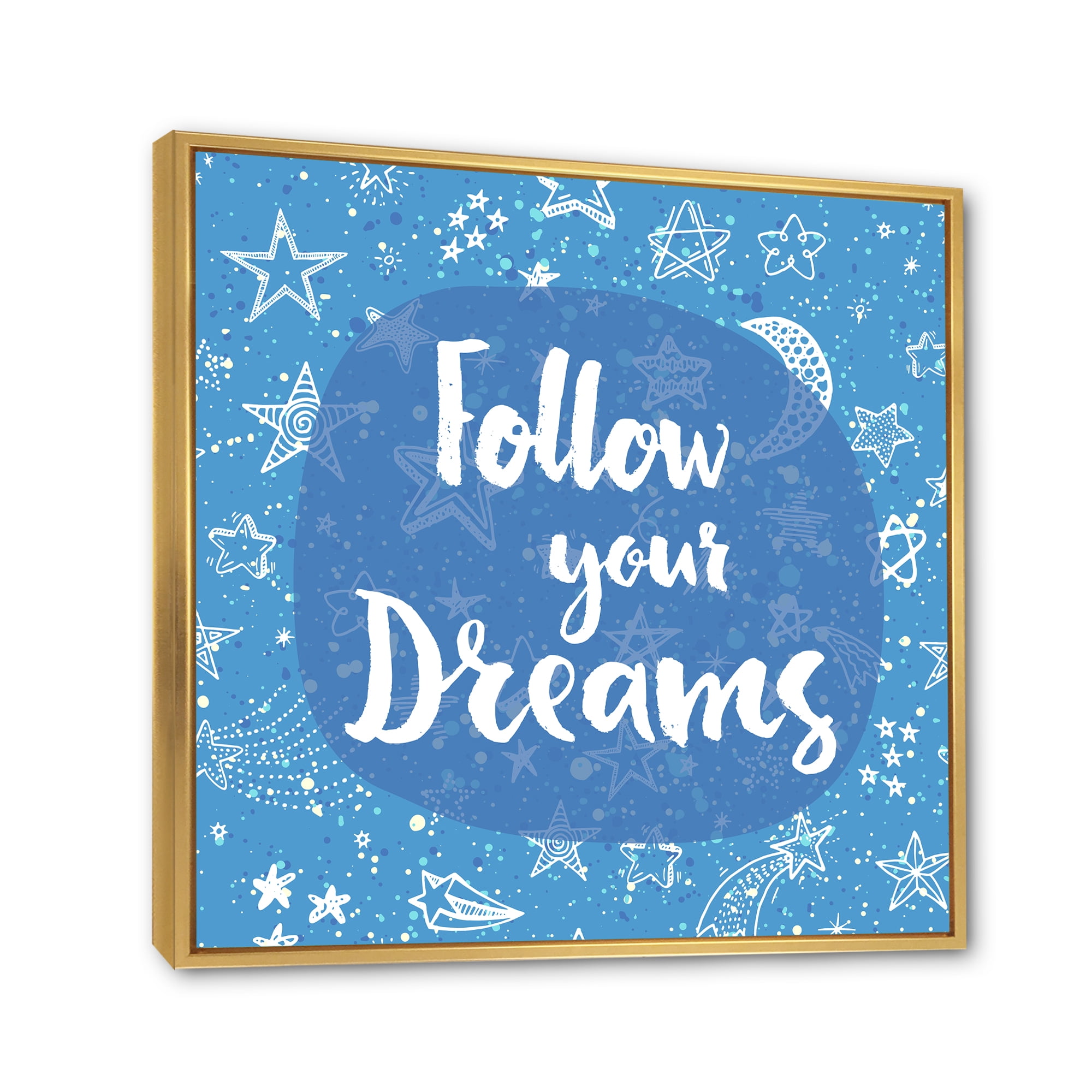 Designart 'Follow Your Dreams On Blue II' Modern Framed Canvas Wall Art Print