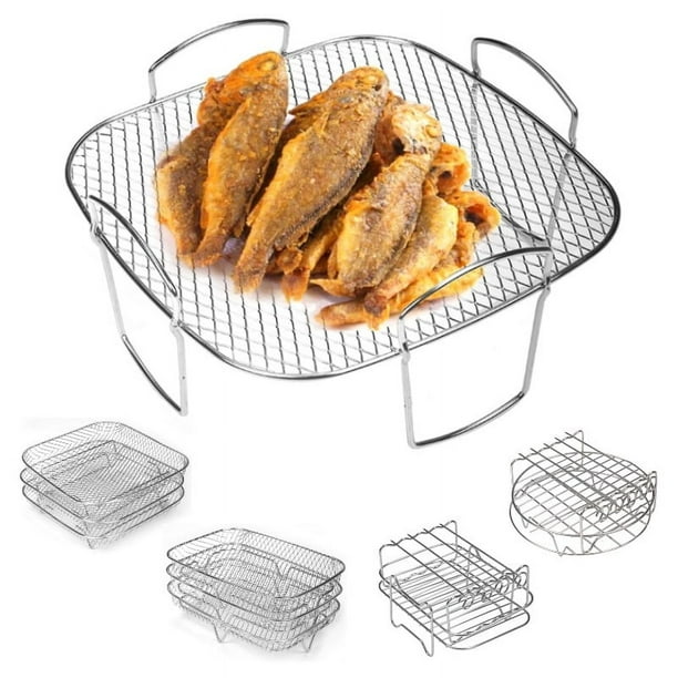 Parrilla especial para barbacoa Air Fryer, rejilla para tostadas, rejilla para cocinar al vapor, rejilla para brochetas de doble capa de acero inoxidable 304