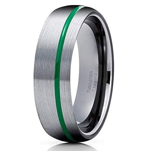 Green Tungsten Wedding Band Gray Tungsten Ring 6mm Gunmetal Tungsten Ring Anniversary Ring Men and Women Comfort Fit