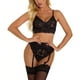 thumbnail image 3 of Conjunto de ropa interior sexy Sujetador de encaje floral Panty Ropa de dormir para regalo de mujer, Negro, L seitruly XX000056-05, 3 of 7