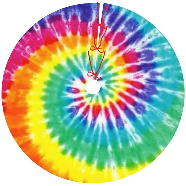 48 Inch Christmas Tree Skirt Tie Dye Tree Skirt Large Xmas Tree Mat for Christmas Holiday Party Decorations