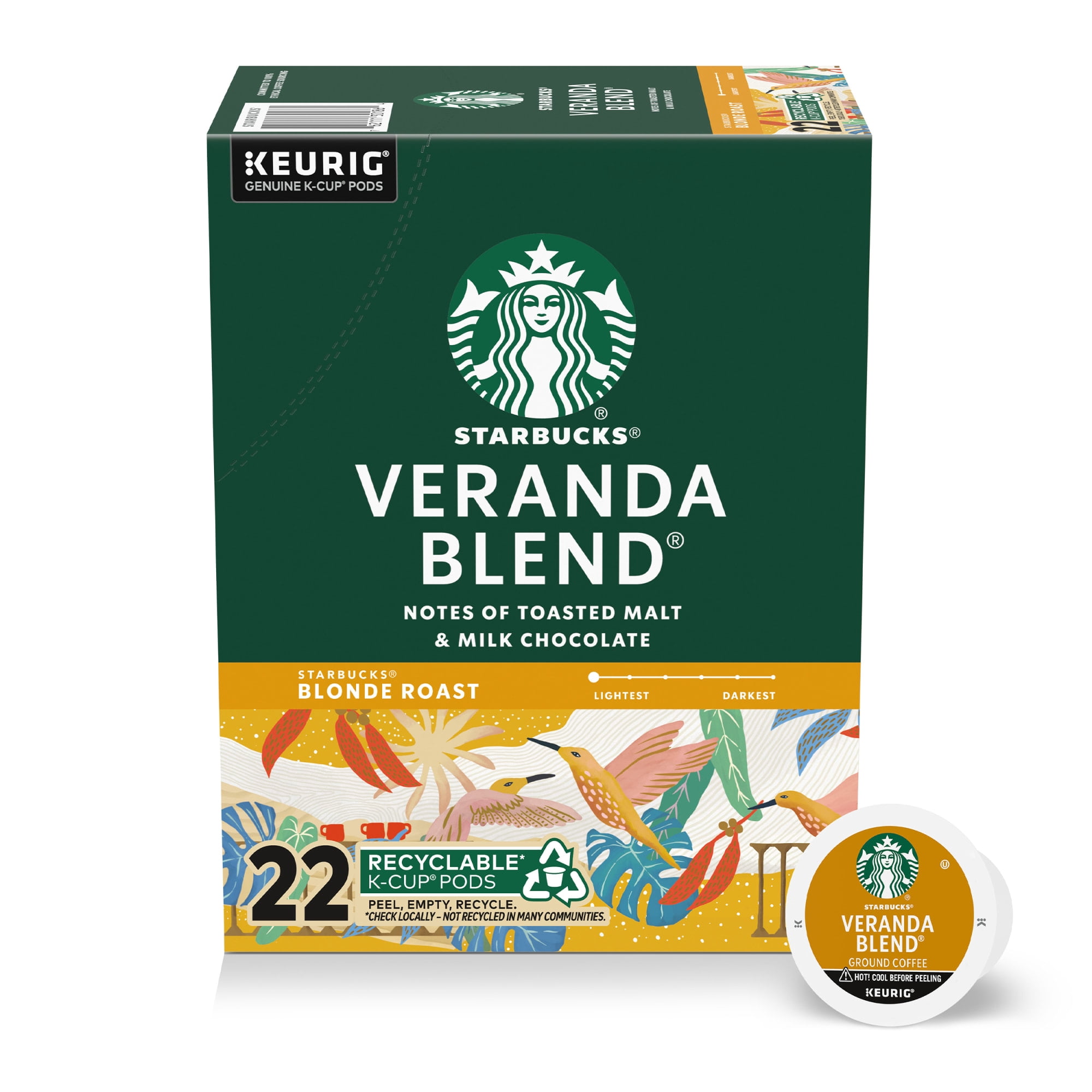 Starbucks Veranda Blend, Hot or Iced Coffee, Blonde Roast K-Cup Coffee Pods, 22 Count